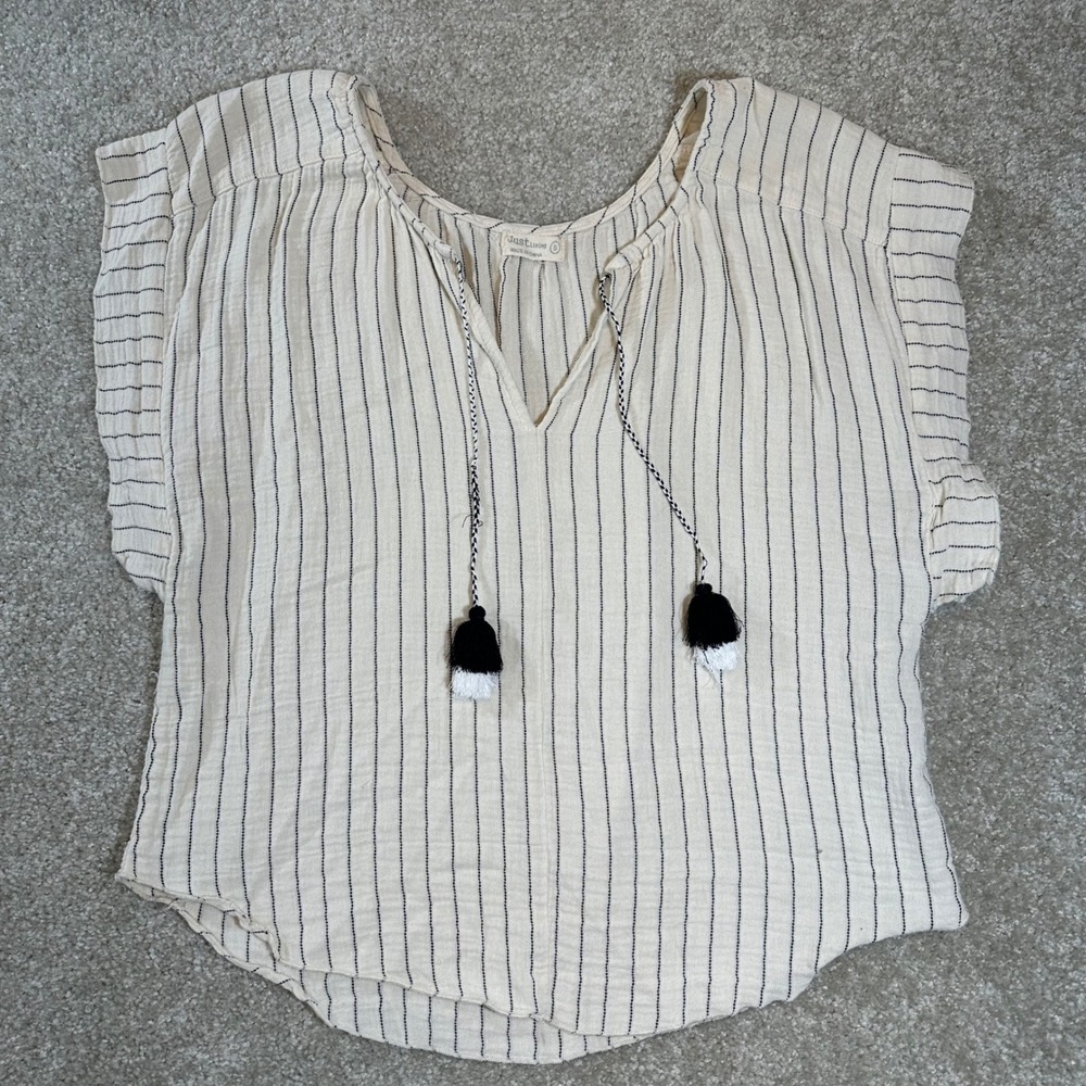 Just Living Striped‎ Tassel Top Women's Blouse Casual Bohemian Boho size small